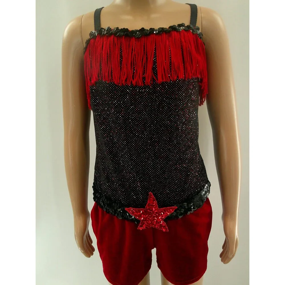 Pre-Owned Dance Costume Medium Child Red A Wish Come True V629N Jazz Tap Cloggi